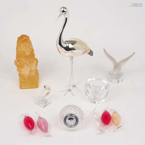 A hand-blown mercury glass stork, attributed Bimini, with cl...