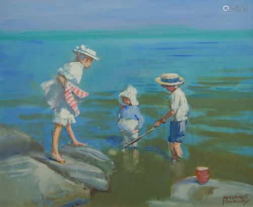 Margaret Palmer, British b.1922- Children at the Beach; oil ...