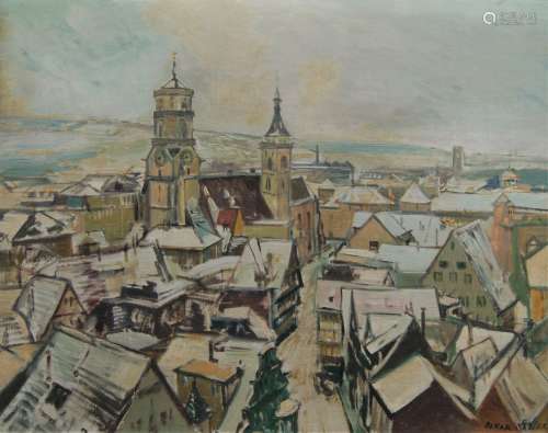 Oskar Keller, German b.1894- German townscape; oil on canvas...