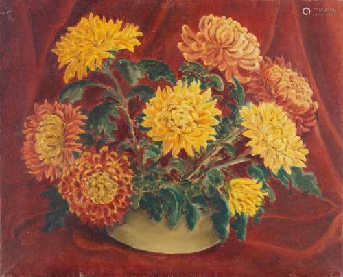 John Duguid, British 1906-1961- Chrysanthemums in a Vase; oi...