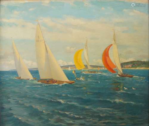 Sam Morse-Brown, British 1903-2001- Yachts off Cowes; oil on...