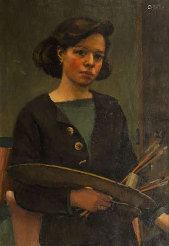 British School, 20th century- Artist holding her palette; oi...