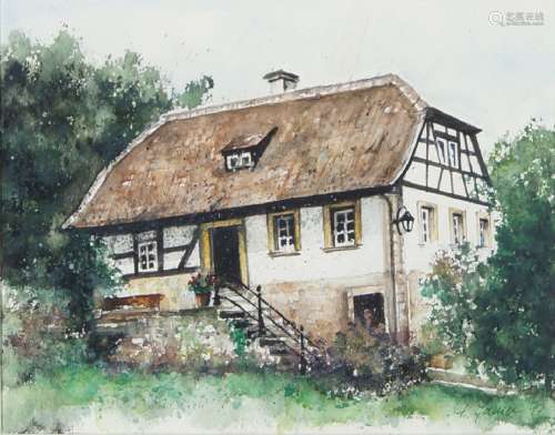 German School, mid-late 20th century- House in woodland; wat...
