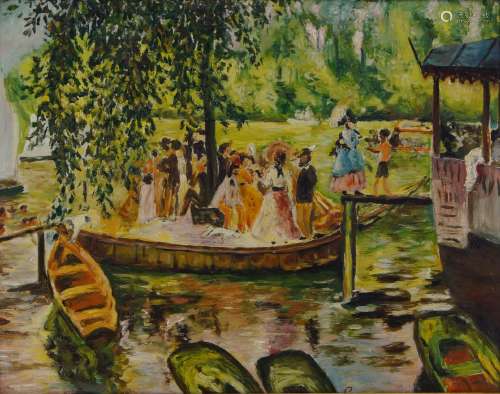 G Bourguignon, French, mid-20th century- Boating party on a ...
