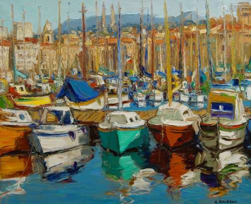 Andre Roubaud, French b.1929- Les Vieux Port; oil on canvas,...