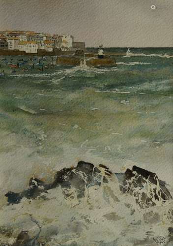 Alan W Bennett, British b.1945- Crab Rock, St Ives; watercol...