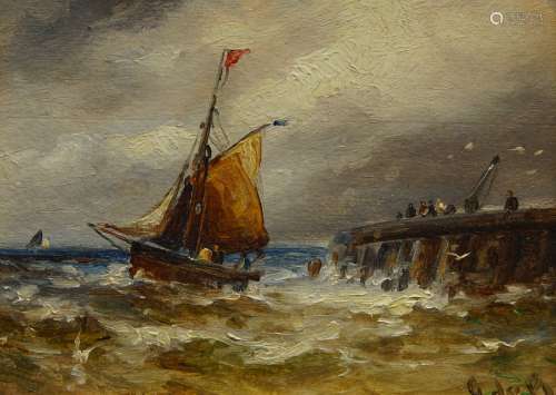 British School, late 19th century- Fishing vessels off a pie...