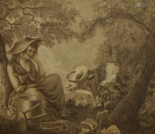 Circle of William Ward ARA, British 1762-1826- Milkmaid with...