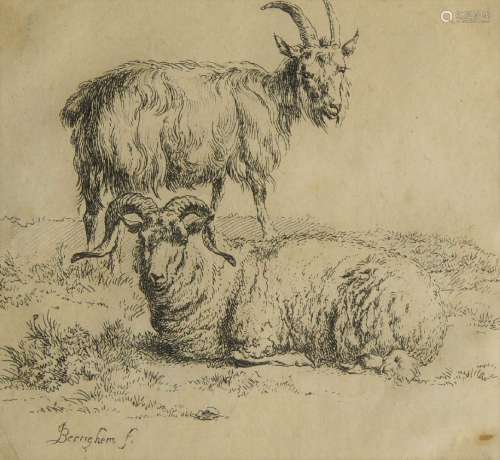 Nicolaes Pieterszoon Berchem, Dutch 1620-1683- Ram and Goat;...