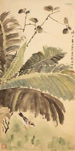 喻仲林(1925~1985) 麻雀芭蕉圖 設色 紙本 立軸