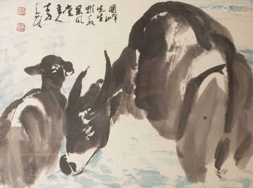 李奇茂(1925~2019) 親情 設色 紙本 鏡框