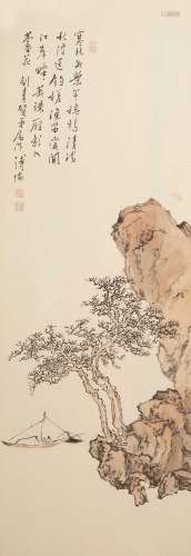 溥儒(1896~1963) 寒林秋波 設色 紙本 鏡框