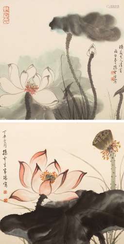 孫雲生(1918~2000) 荷花小品二幅 設色 紙本 鏡框