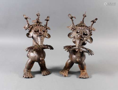 Paar Bronze-Hofzwergenpaar, Bamileke / Kamerun