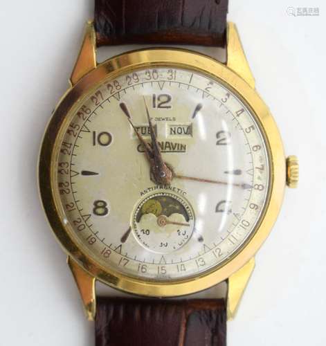 A VINTAGE CORNAVIN MOONPHASE WRISTWATCH with calendar apertu...