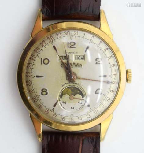 A VINTAGE CORNAVIN MOONPHASE WRISTWATCH with calendar apertu...