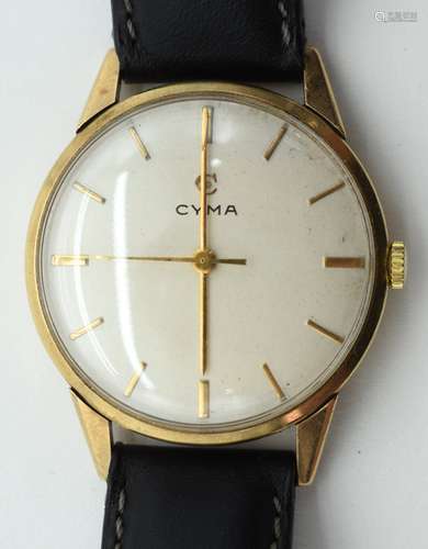 A VINTAGE 9CT GOLD CYMA WRISTWATCH of plain form. 3.25 cm wi...