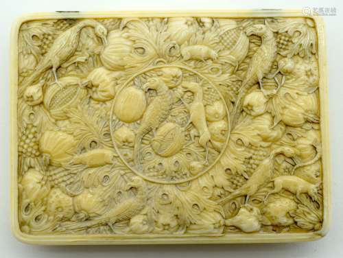 A 19TH CENTURY CONTINENTAL CARVED IVORY FOLDING CASE decorat...