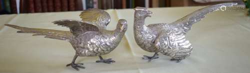 A LOVELY PAIR OF STERLING SILVER TABLE PHEASANTS by F & Son ...