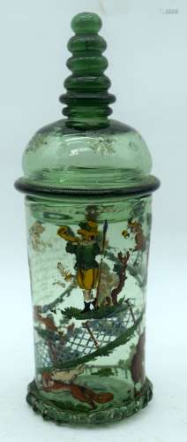 A RARE 18TH/19TH CENTURY AUSTRIAN ENAMELLED GREEN GLASS CUP ...