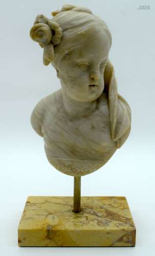 AN 18TH/19TH CENTURY EUROPEAN CARVED MARBLE BUST OF A FEMALE...