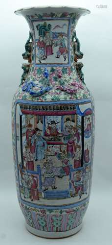 A VERY LARGE 19TH CENTURY CHINESE CANTON FAMILLE ROSE VASE Q...