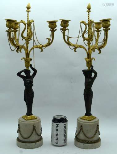 A RARE LARGE PAIR OF 19TH CENTURY FRENCH BRONZE AND ORMOLU C...