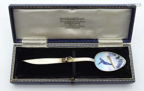 A CHARMING ART DECO SILVER AND ENAMEL SKI JUMPING SPOON. 12 ...