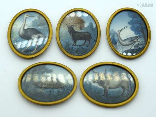 A SET OF FIVE 18TH CENTURY EUROPEAN PAINTED IVORY MINIATURES...