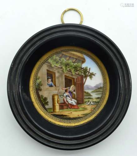 A MID 19TH CENTURY CONTINENTAL PORCELAIN PLAQUE painted with...