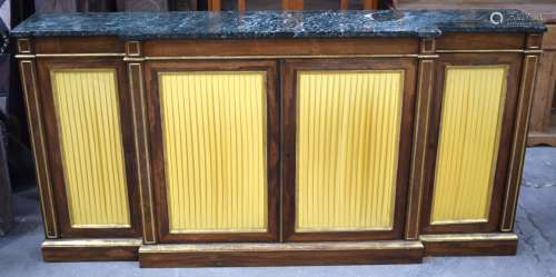 A LOVELY REGENCY ROSEWOOD TWO DOOR MARBLE TOP CABINET with g...