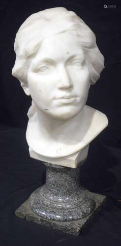 European School (C1910) Art nouveau white marble bust, signe...