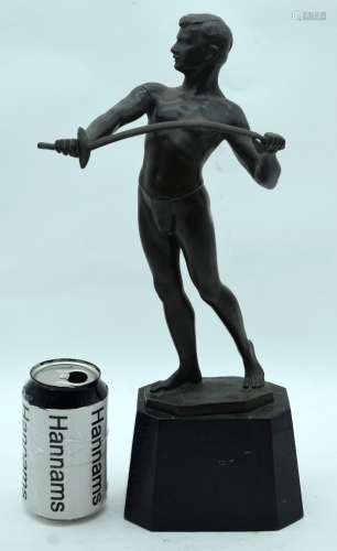 A CHARMING LARGE ART DECO BRONZE FIGURE OF A FENCER modelled...