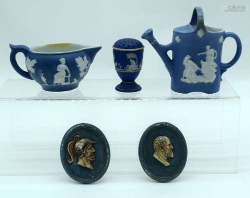 A RARE PAIR OF 19TH CENTURY WEDGWOOD BLUE BASALT PORCELAIN P...