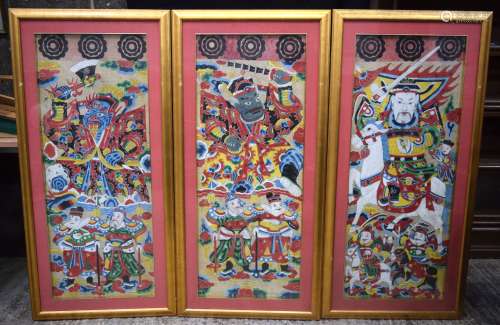 A SET OF THREE EARLY 20TH CENTURY CHINESE TIBETAN PAINTED WA...