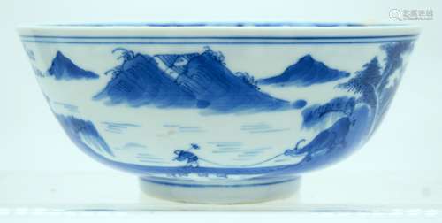 A 19TH CENTURY CHINESE BLUE AND WHITE PORCELAIN BOWL Qing, b...