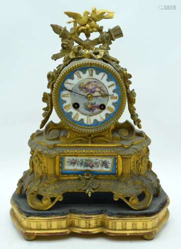 A MID 19TH CENTURY FRENCH SEVRES PORCELAIN INSET BRONZE MANT...