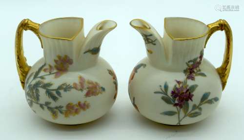 A RARE PAIR OF ROYAL WORCESTER IVORY JUGS of highly unusual ...