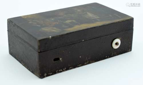 A RARE 19TH CENTURY PAINTED LACQUERED POCKET TIN MUSICAL BOX...