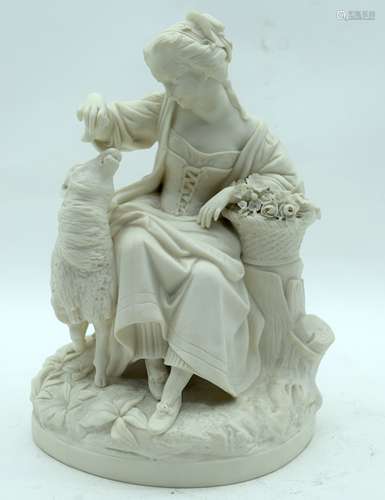 A 19TH CENTURY EUROPEAN BISQUE PORCELAIN FIGURE OF A FEMALE ...