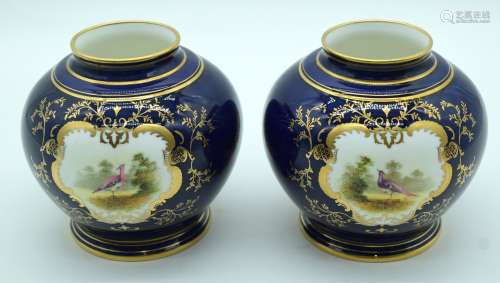 A PAIR OF EARLY 20TH CENTURY COALPORT PORCELAIN VASES painte...