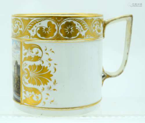 A LARGE EARLY 19TH CENTURY DERBY PORCELAIN PORTERS MUG paint...