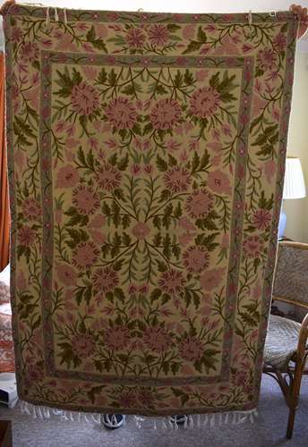 TWO VINTAGE INDIAN KREWEL WORK RUGS. 175 cm x 120 cm. (2)