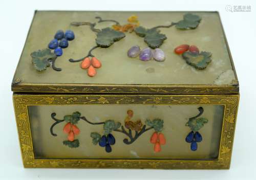A RARE 19TH CENTURY CHINESE CARVED JADE AND CORAL CASKET Qin...