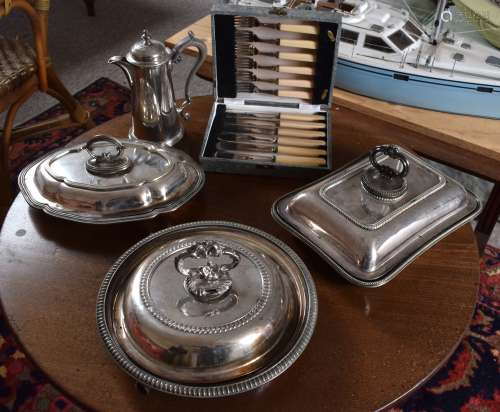 A LARGE COLLECTION OF SILVER PLATE including three serving d...