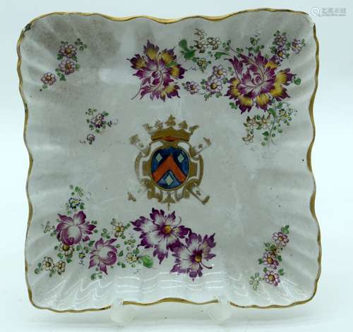 AN 18TH/19TH CENTURY FRENCH FAIENCE SQUARE FORM DISH painted...