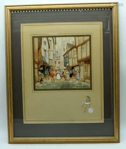 Ernest Uden Framed Watercolour of a Carnival scene. 23 cm x ...