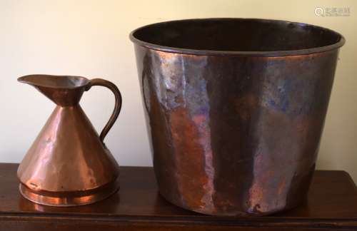 A VINTAGE COPPER WASTE PAPER BASKET, along with a small copp...