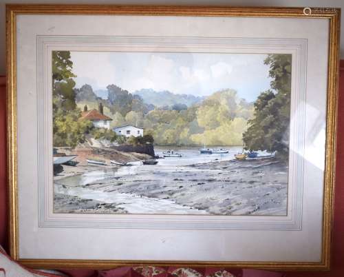 Bert Wright (20th Century) Watercolour, Helford River. Image...