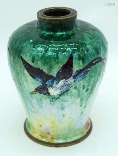 A 1930S FRENCH JULES SARLANDIE LIMOGES ENAMEL VASE decorated...